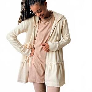 Free People Cream Bohemian Tiered Trapeze Full Zip Hoodie Sweatshirt- Size Small